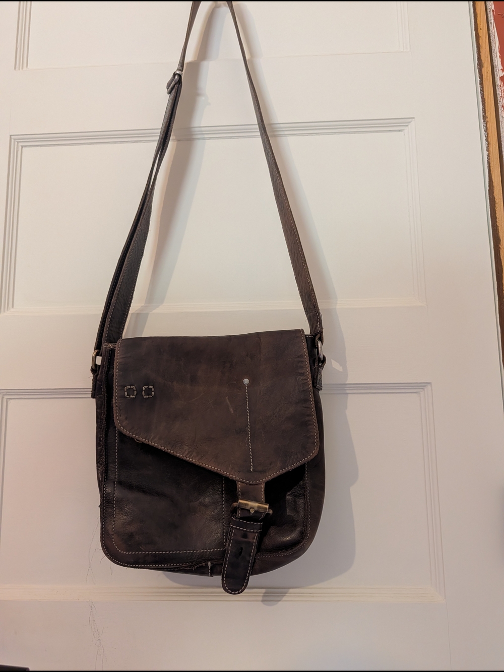 Leather Crossbody Messenger Bag - Brown